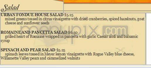 Urban Fondue - Portland, OR menu_pic