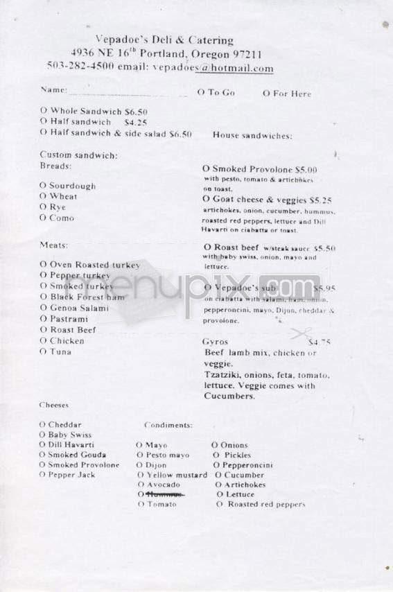 Vepadoes Deli - Portland, OR menu_pic