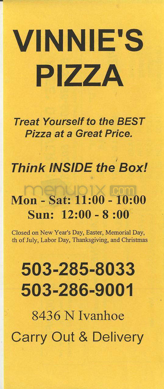 Vinnie's Pizza - Portland, OR menu_pic