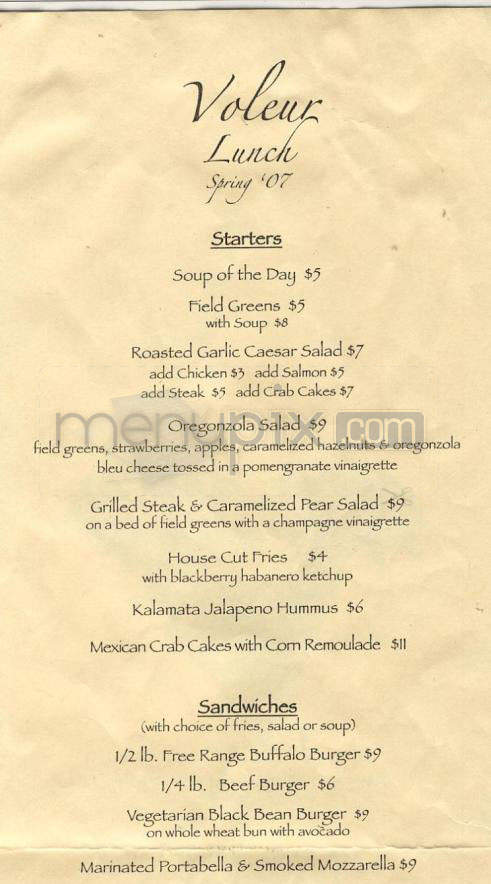 Voleur Restaurant - Portland, OR menu_pic
