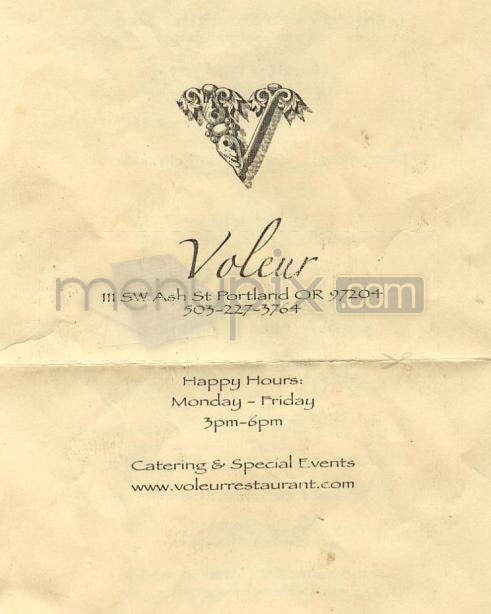 Voleur Restaurant - Portland, OR menu_pic