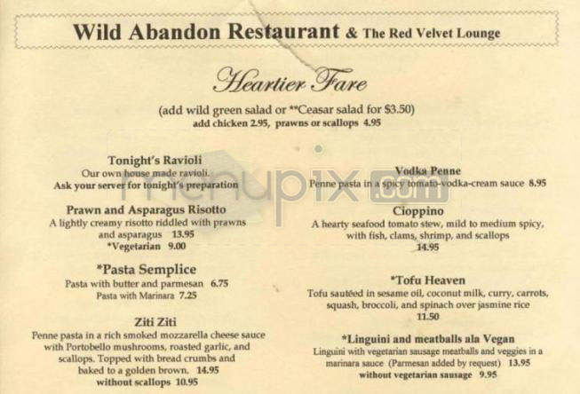 Wild Abandon & The Velvet Lounge - Portland, OR menu_pic