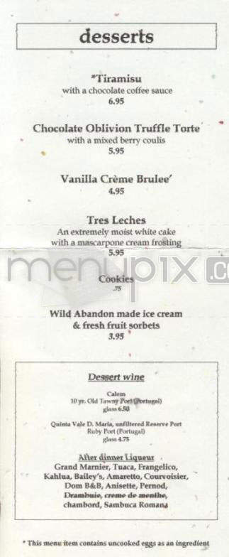 Wild Abandon & The Velvet Lounge - Portland, OR menu_pic