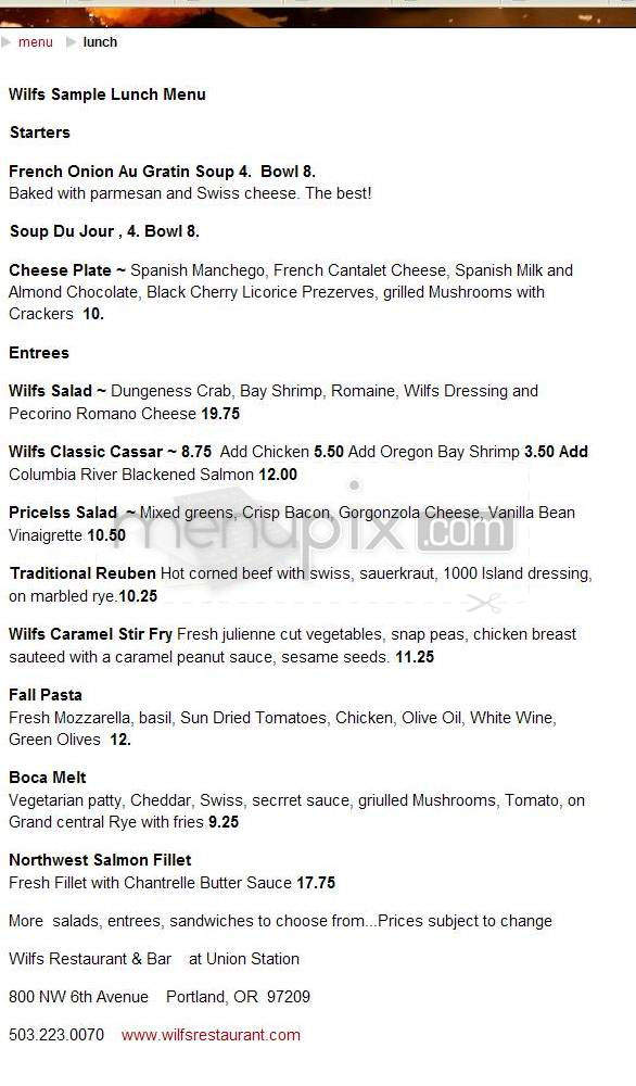 Wilf's Restaurant & Piano Bar - Portland, OR menu_pic