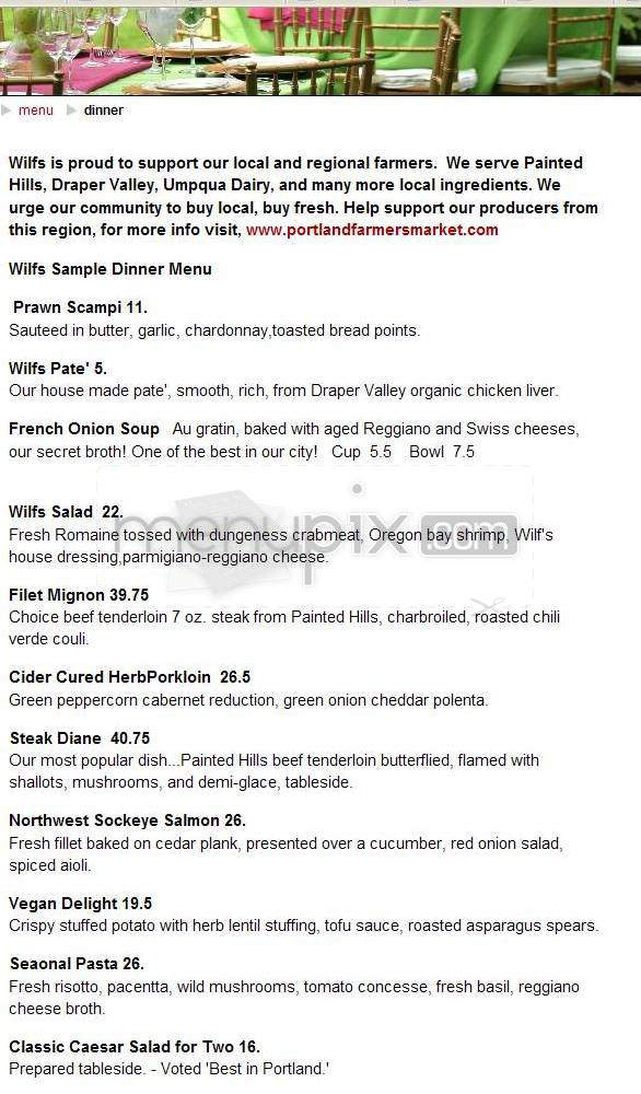 Wilf's Restaurant & Piano Bar - Portland, OR menu_pic
