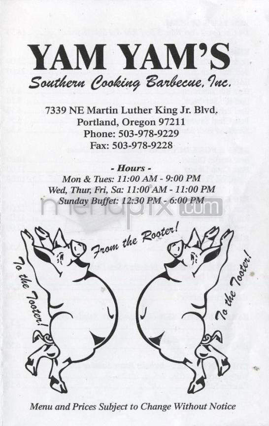 Yam Yam's Southern Bar - Portland, OR menu_pic