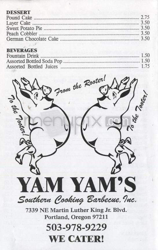Yam Yam's Southern Bar - Portland, OR menu_pic
