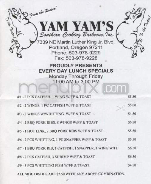 Yam Yam's Southern Bar - Portland, OR menu_pic