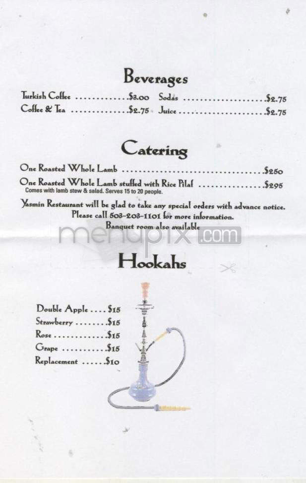 Yasmine Restaurant & Lounge - Portland, OR menu_pic