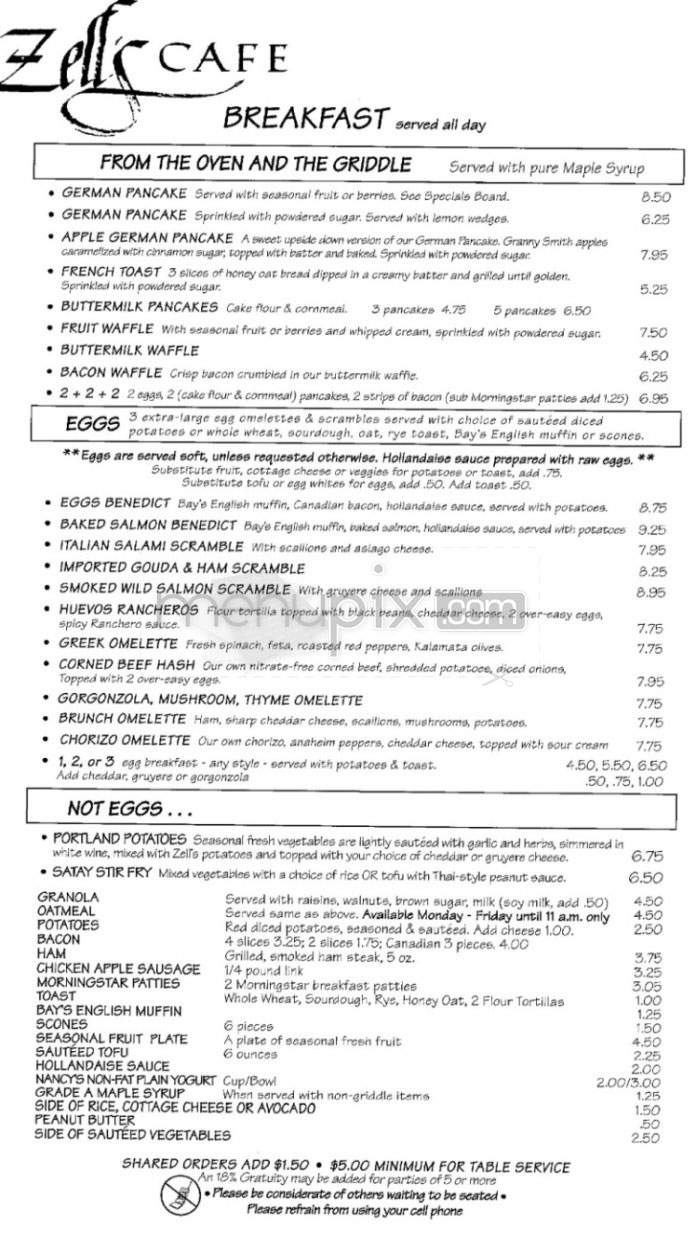 Zell's Cafe - Portland, OR menu_pic