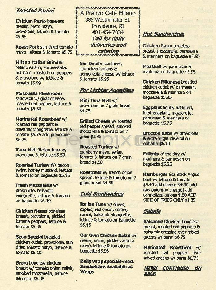 A Pranzo Cafe Milano - Providence, RI menu_pic