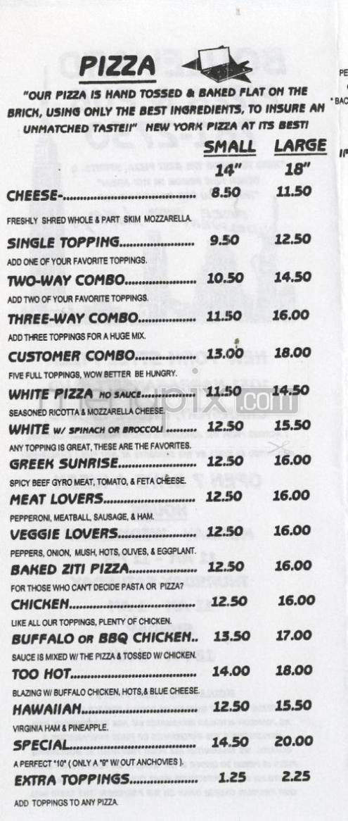 Boulevard Pizza & Pub - Cranston, RI menu_pic