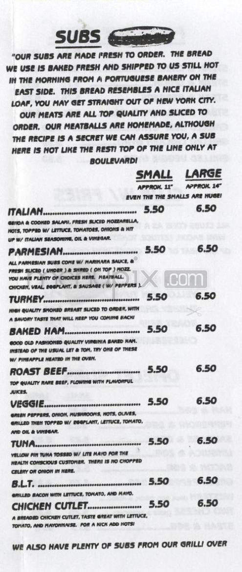 Boulevard Pizza & Pub - Cranston, RI menu_pic