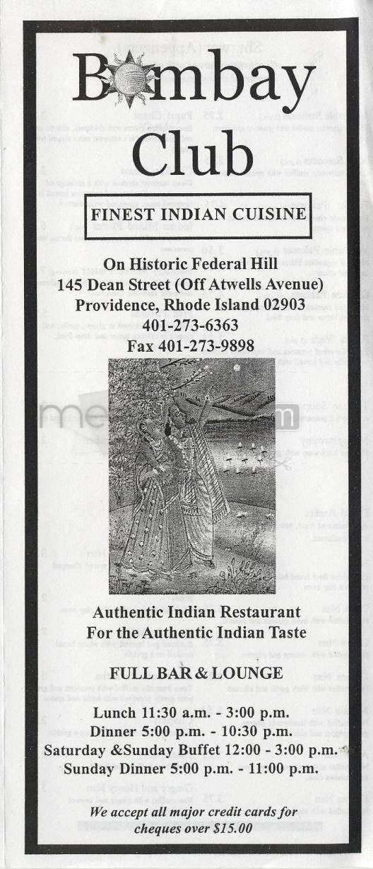 Bombay Club - Providence, RI menu_pic