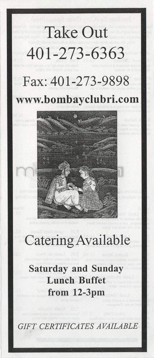 Bombay Club - Providence, RI menu_pic