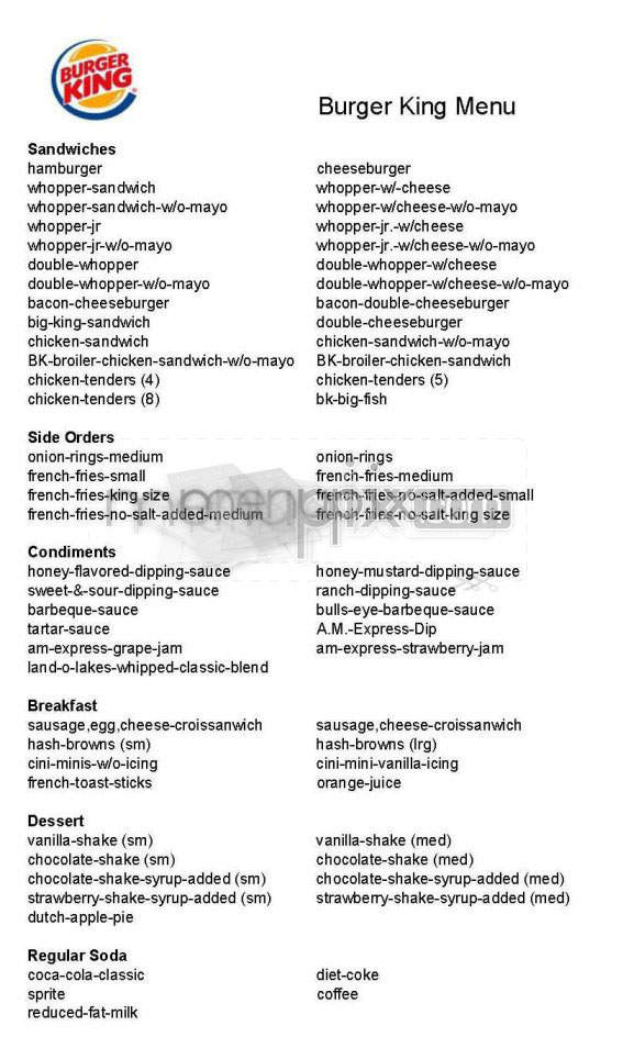 Burger King - Providence, RI menu_pic