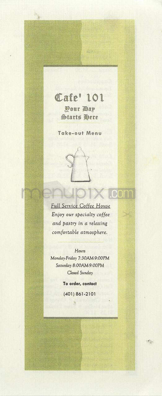 Cafe 101 - Providence, RI menu_pic