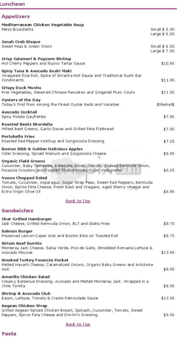 Cafe Nuovo - Providence, RI menu_pic