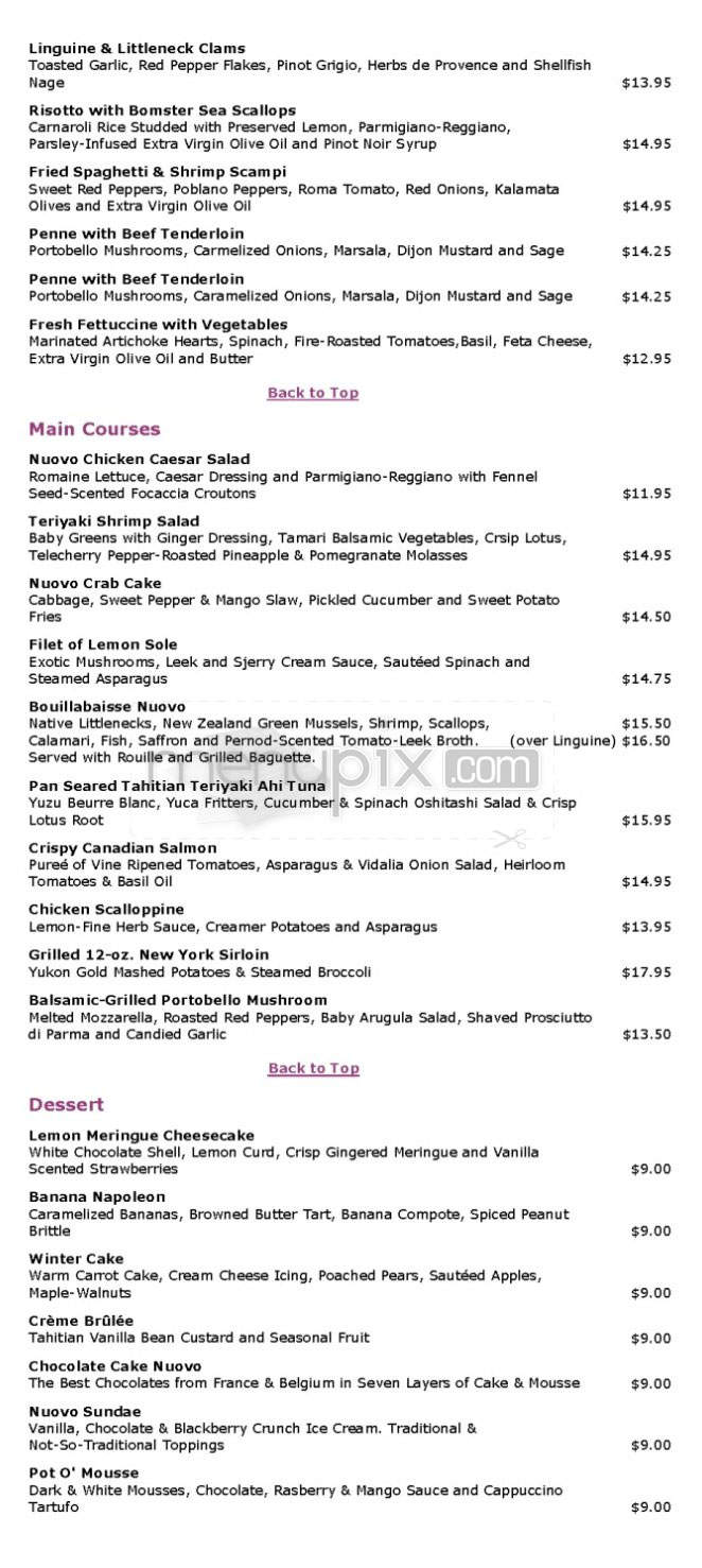 Cafe Nuovo - Providence, RI menu_pic