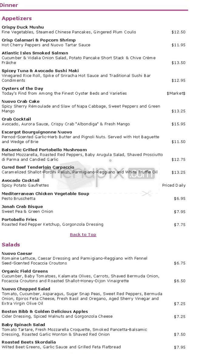 Cafe Nuovo - Providence, RI menu_pic