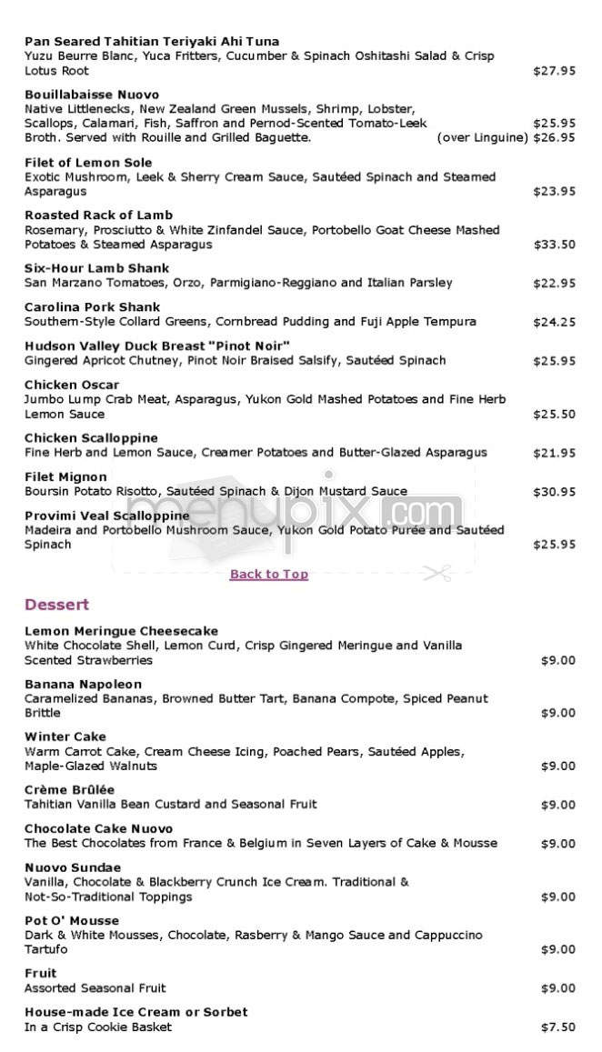 Cafe Nuovo - Providence, RI menu_pic