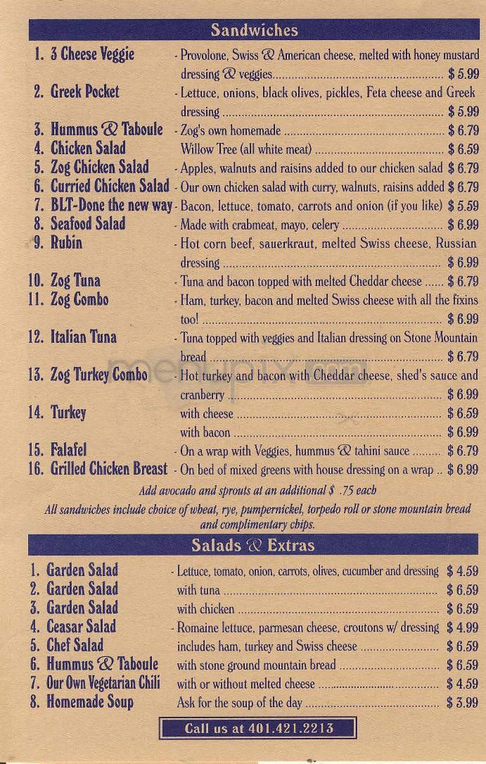 Cafe Zog - Providence, RI menu_pic