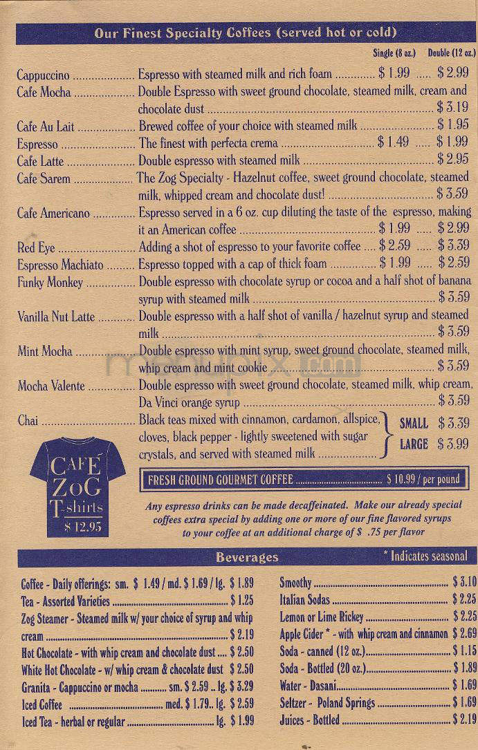 Cafe Zog - Providence, RI menu_pic