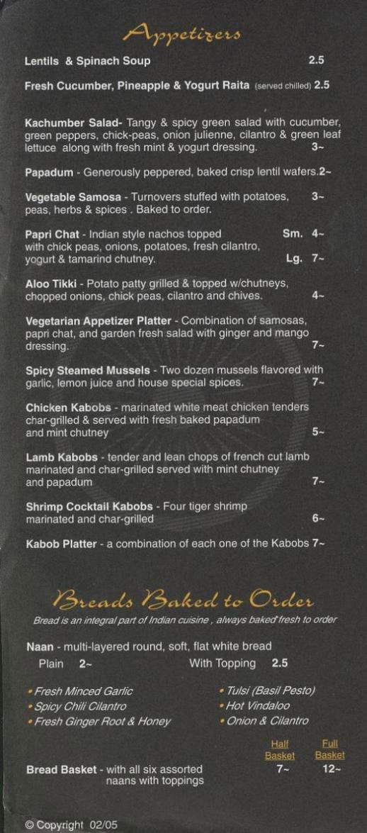 India - Providence, RI menu_pic