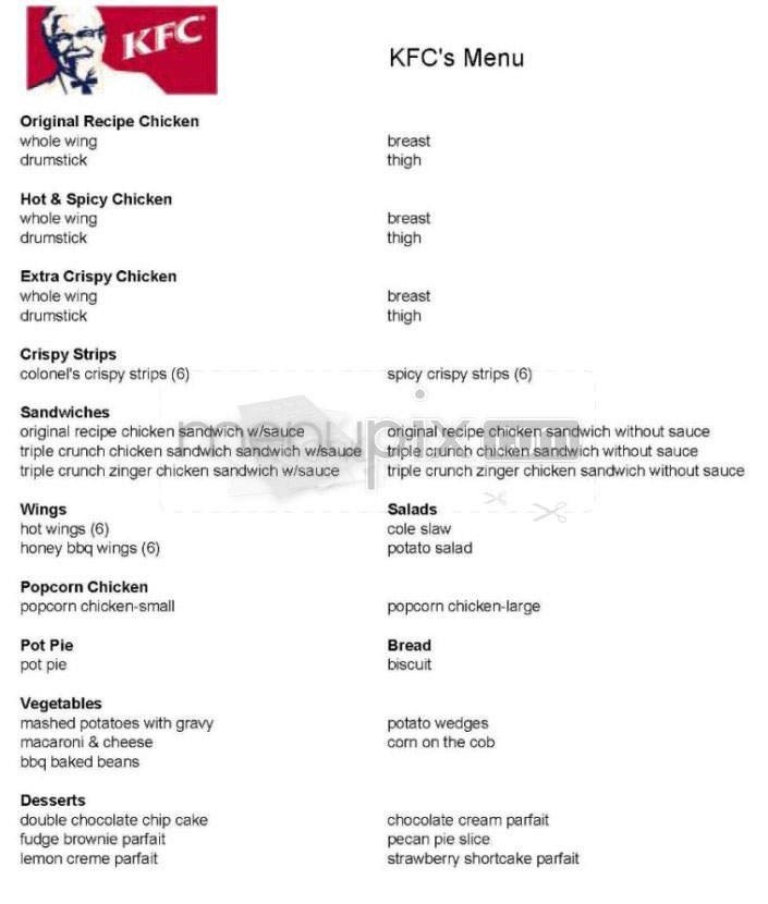 KFC - Providence, RI menu_pic