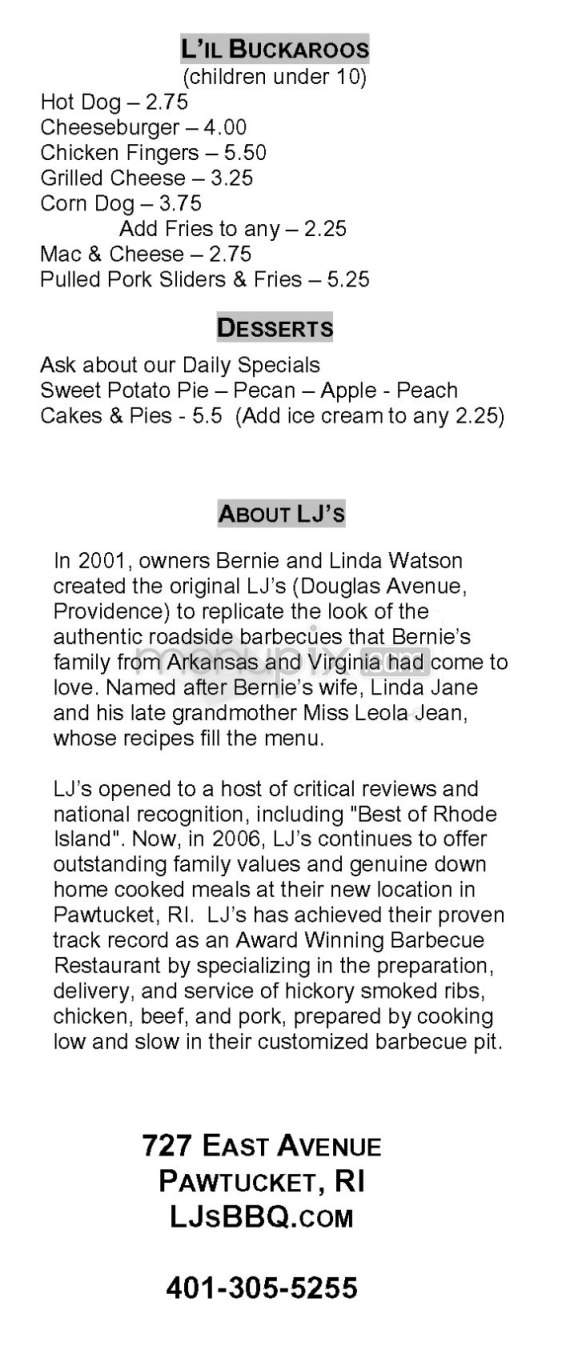 LJ's BBQ - Pawtucket, RI menu_pic
