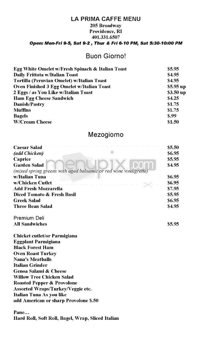 La Prima Caffe - Providence, RI menu_pic
