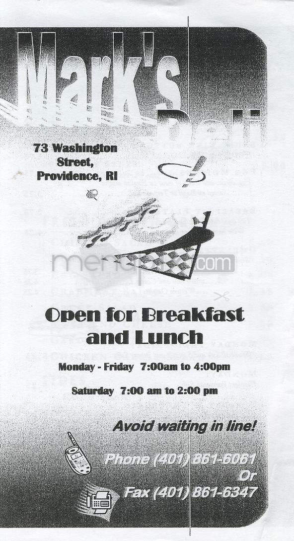 Mark's Deli - Providence, RI menu_pic