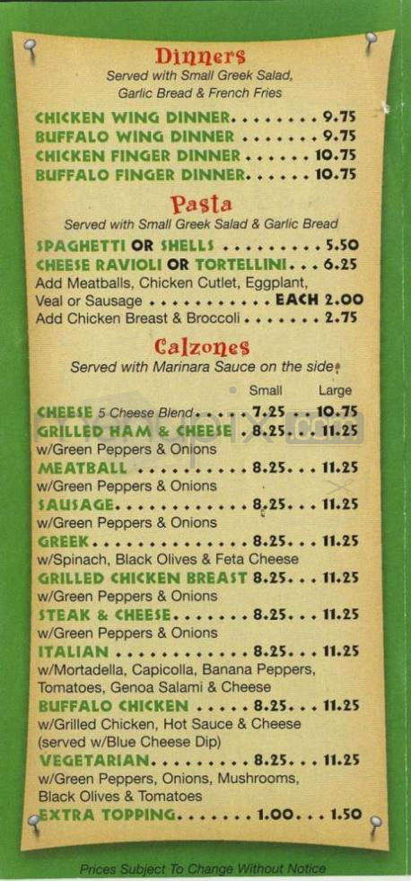 Minerva Pizza House - Providence, RI menu_pic
