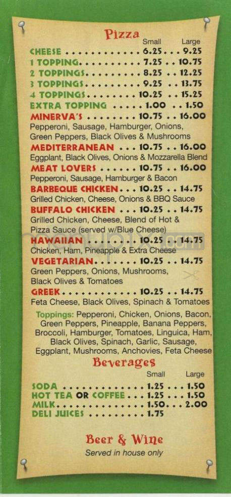 Minerva Pizza House - Providence, RI menu_pic
