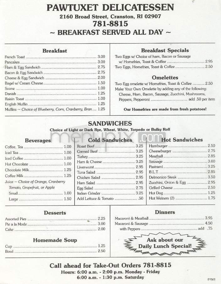 Pawtuxet Delicatessen - Cranston, RI menu_pic