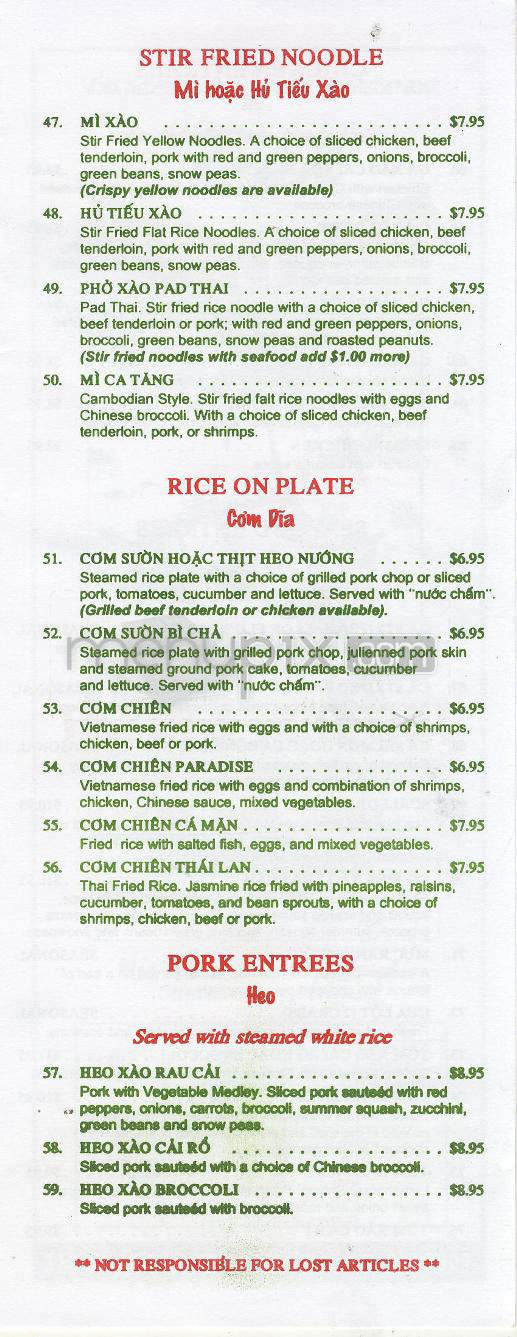 Pho Paradise - Providence, RI menu_pic