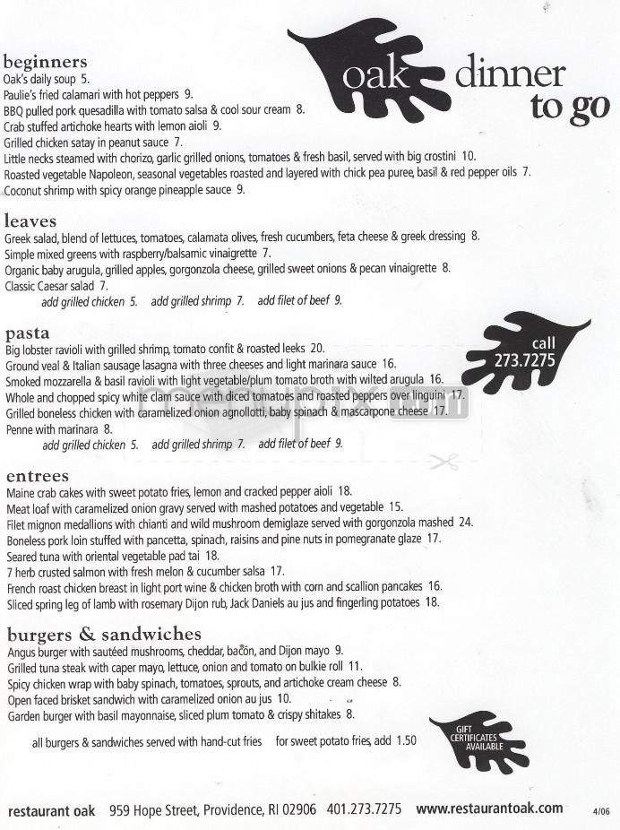 Restaurant Oak - Providence, RI menu_pic