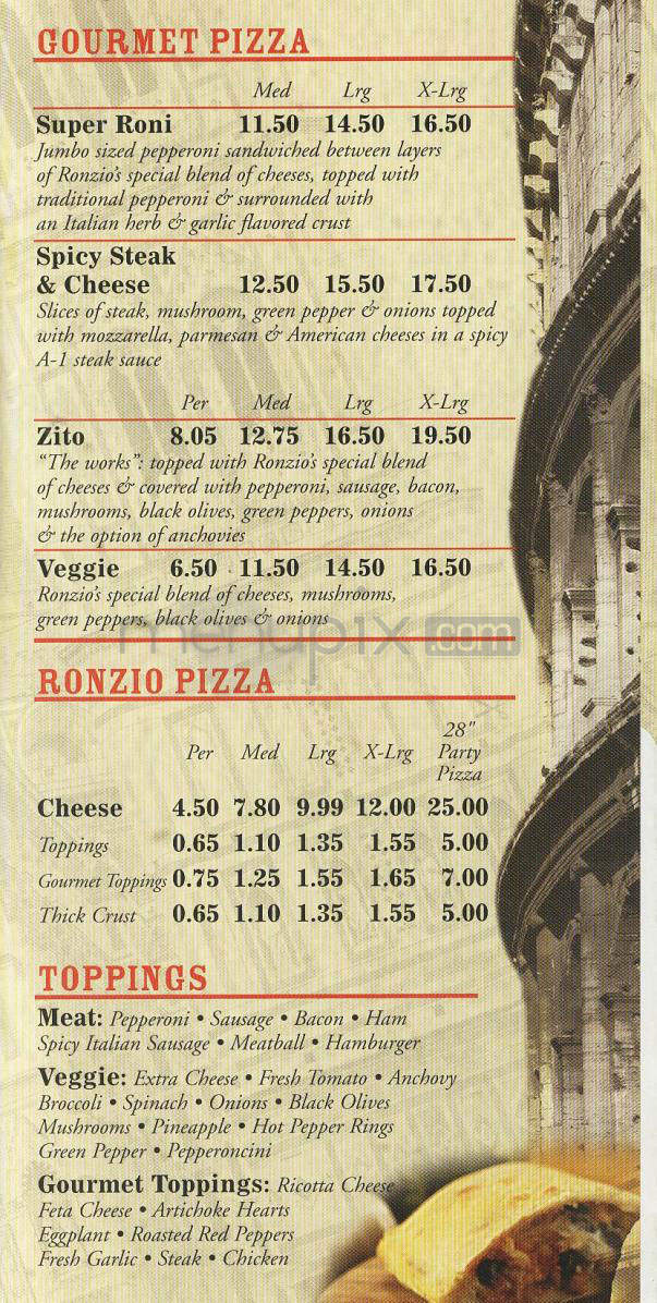 Ronzio Pizza & Subs - Providence, RI menu_pic