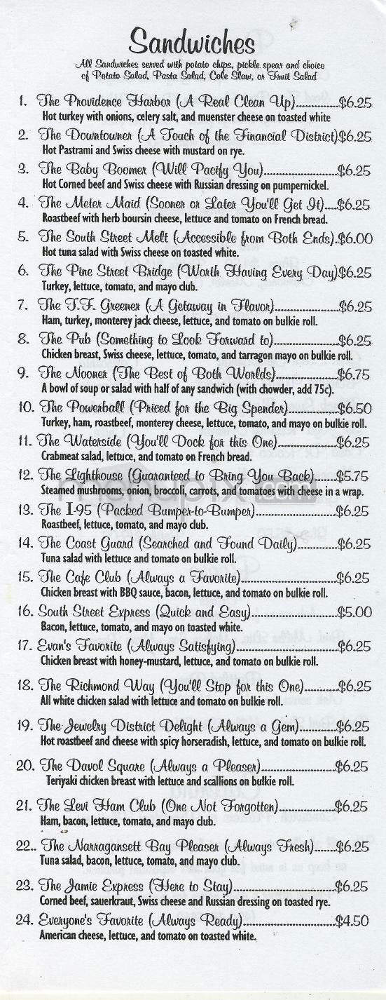 South Street Cafe - Providence, RI menu_pic