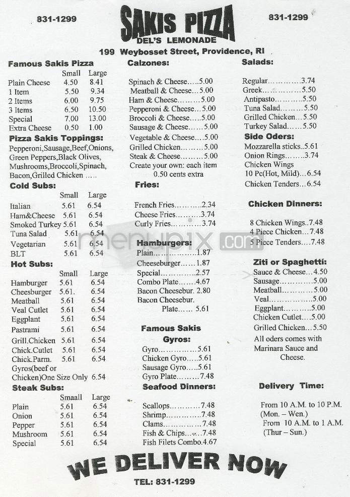 Saki's Pizza - Providence, RI menu_pic