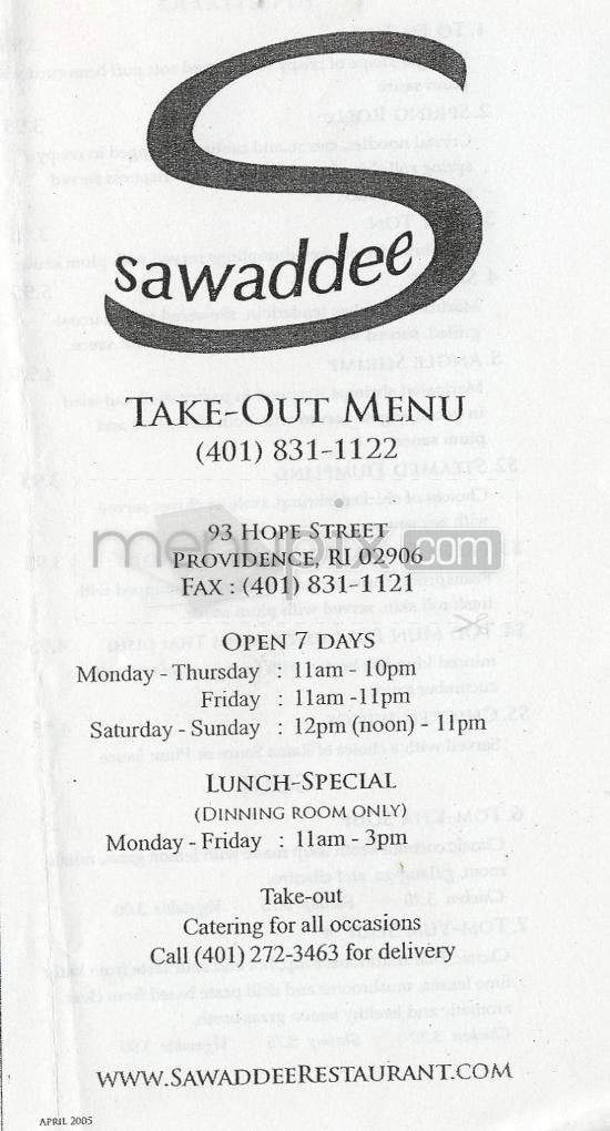 Sawaddee Thai Restaurant - Providence, RI menu_pic