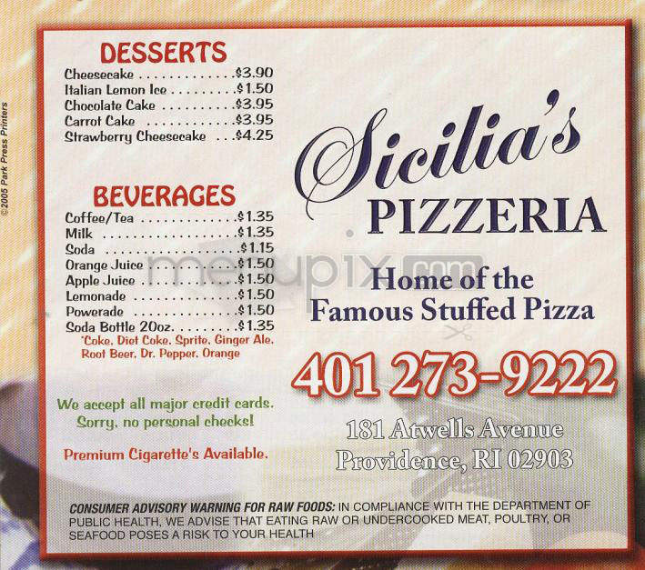 Sicilia's Pizza - Providence, RI menu_pic