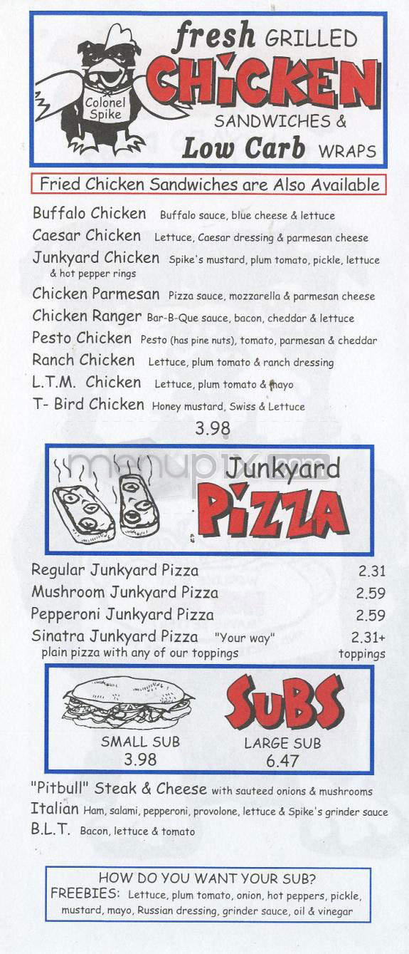 Spikes Junkyard Dogs - Cranston, RI menu_pic