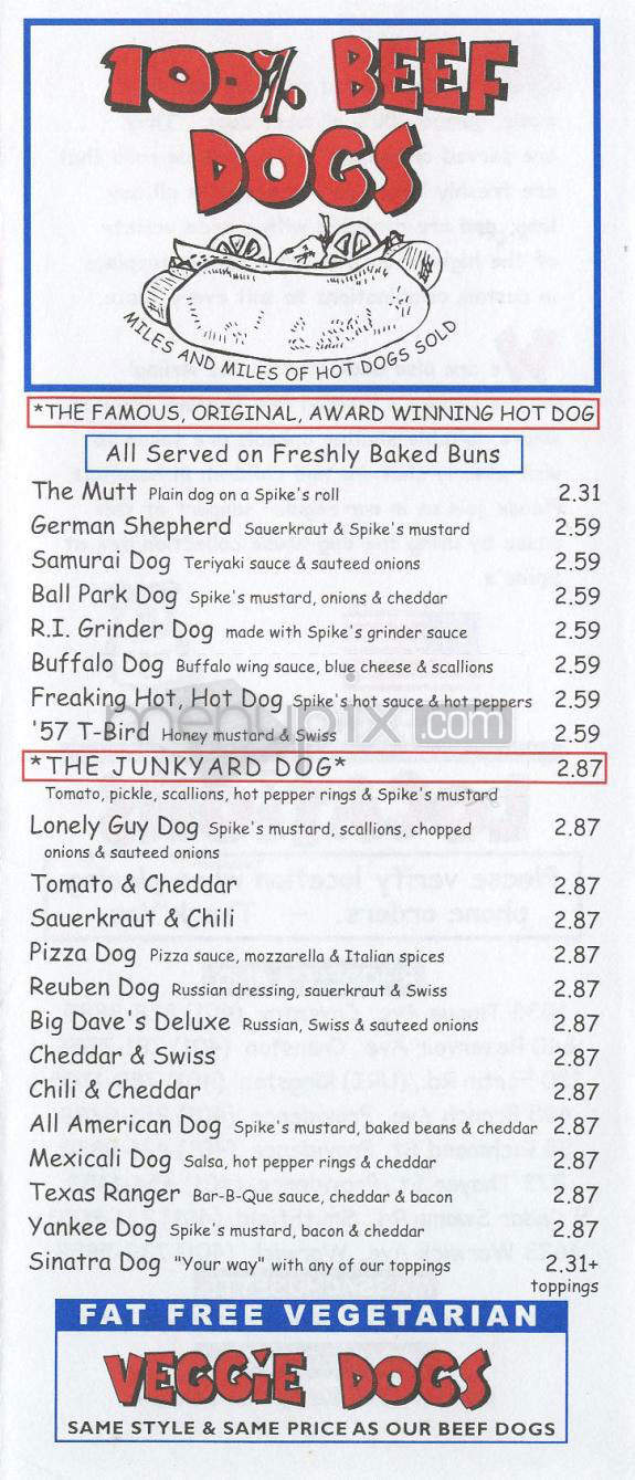 Spikes Junkyard Dogs - Cranston, RI menu_pic