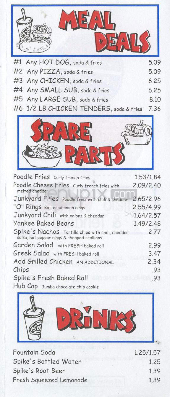 Spikes Junkyard Dogs - Cranston, RI menu_pic