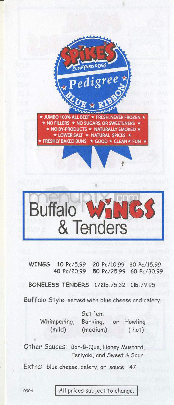 Spikes Junkyard Dogs - Cranston, RI menu_pic