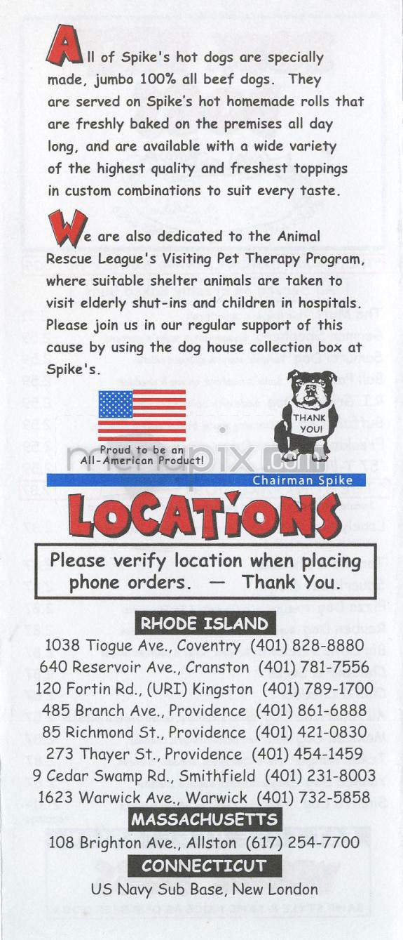 Spikes Junkyard Dogs - Cranston, RI menu_pic