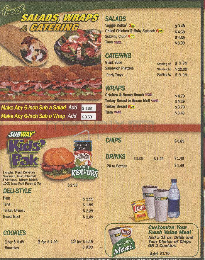 Subway Sandwiches & Salads - Cranston, RI menu_pic