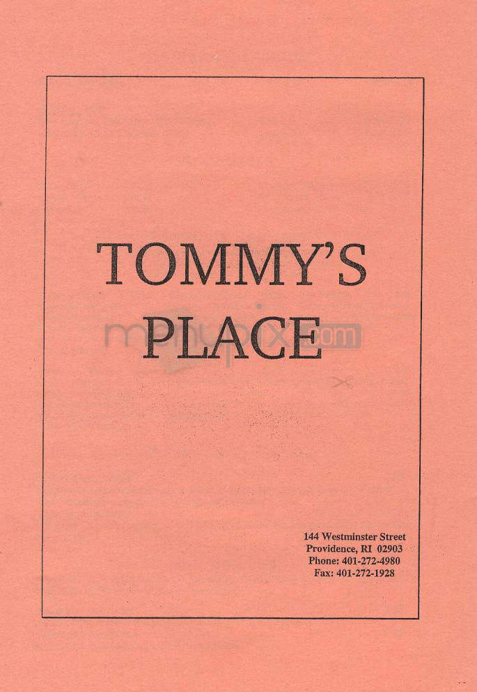 Tommy's Place - Providence, RI menu_pic