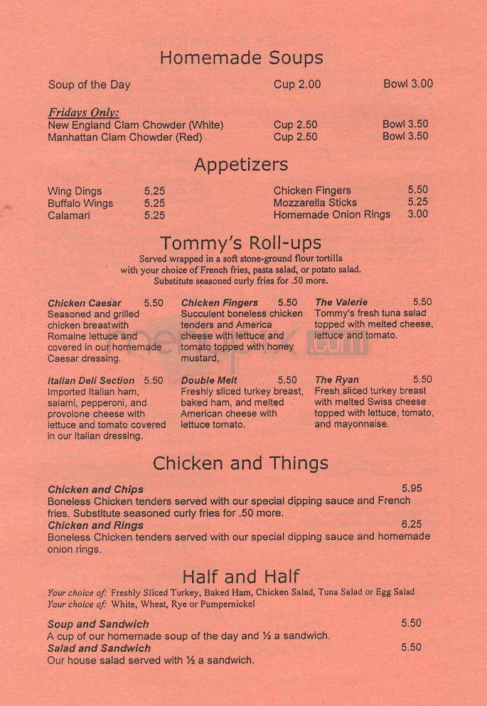 Tommy's Place - Providence, RI menu_pic